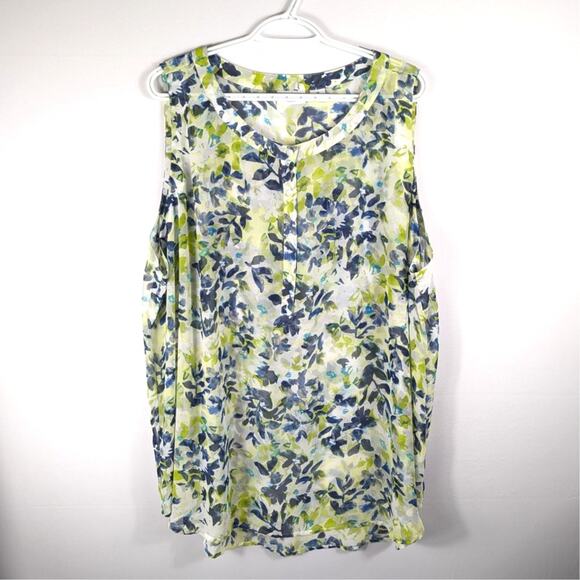 Liz Claiborne Woman 3X Sleeveless Floral Top Blue Green Print Plus Size Blouse - Picture 1 of 3